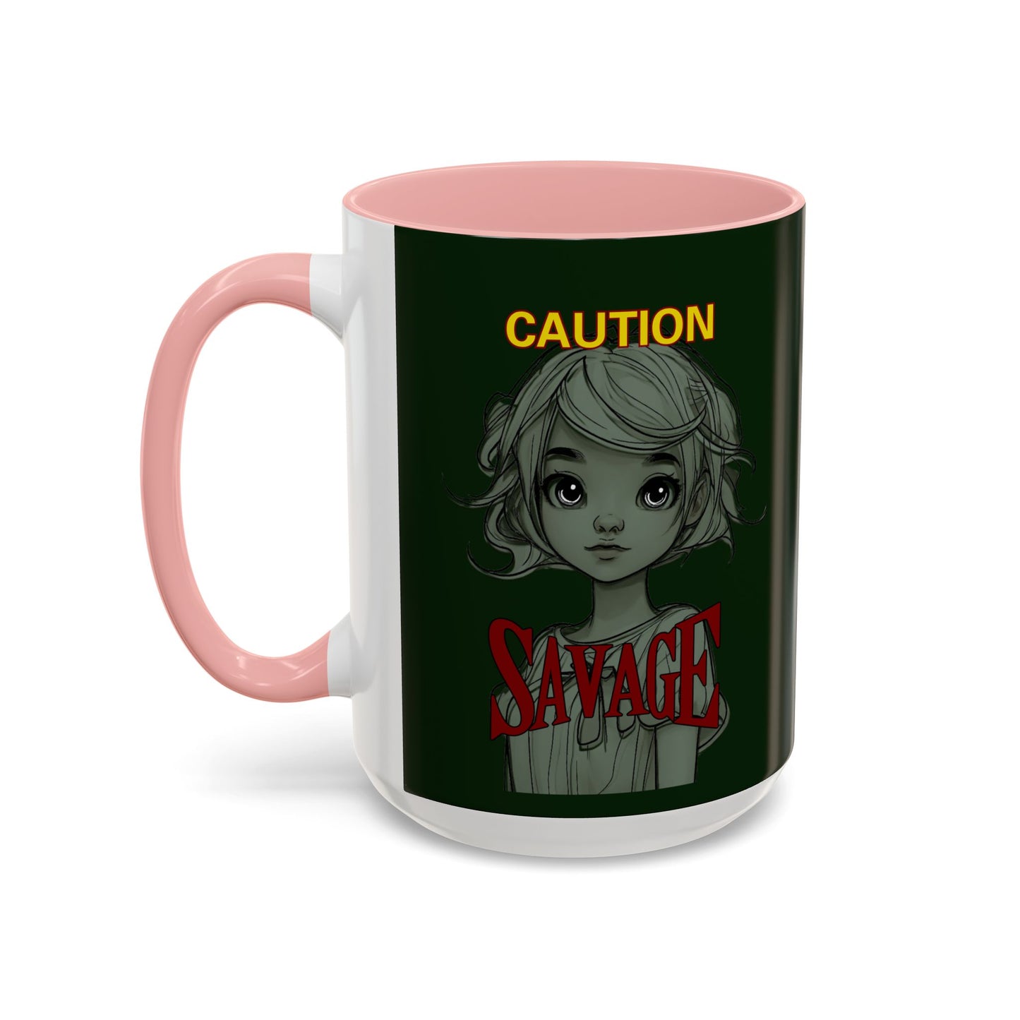 Caution, Savage Dark Green Accent Mug by cypherpunkgear.com