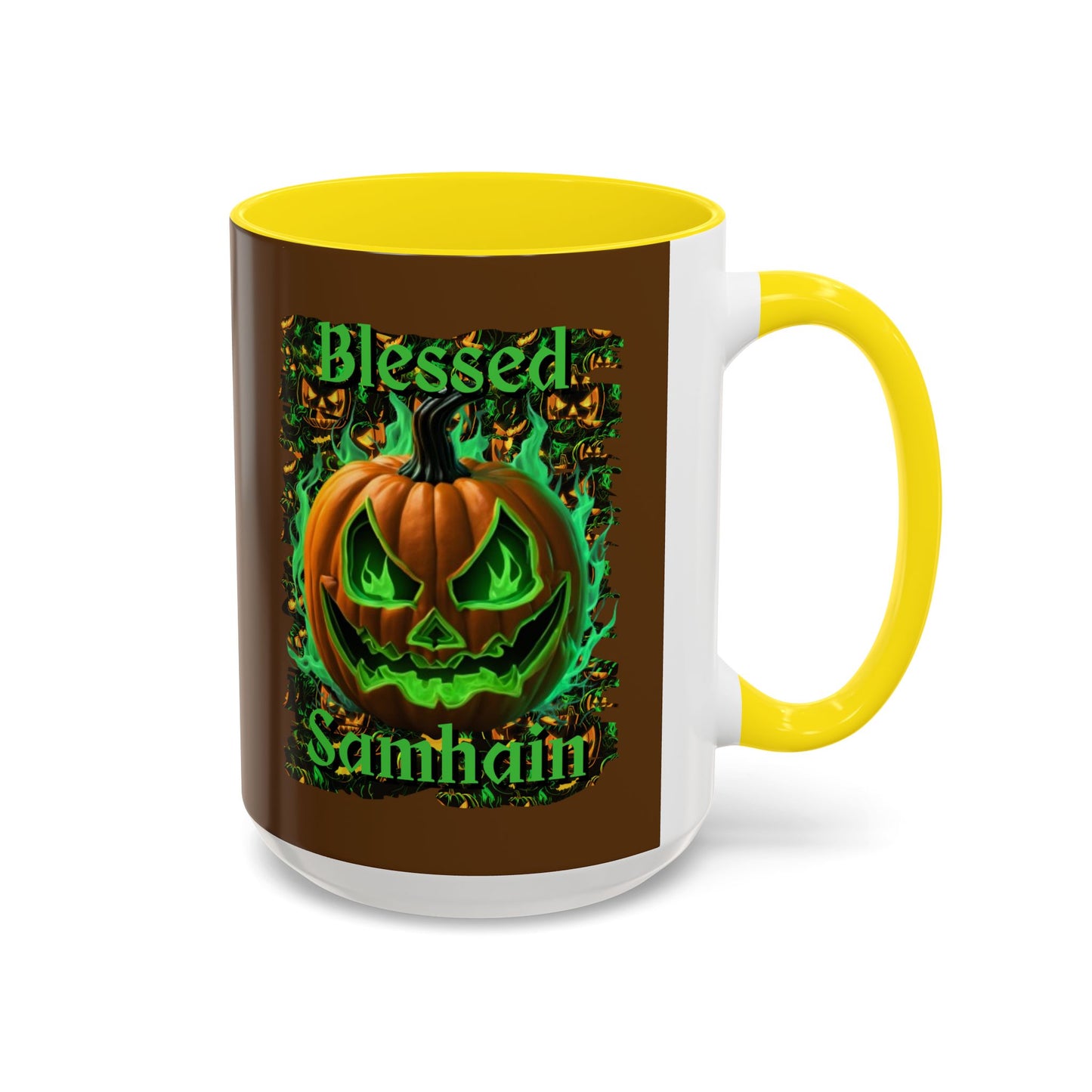 Blessed Samhain Green Jack Brown Accent Mug by CreepyCrafts.boo