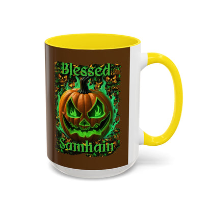 Blessed Samhain Green Jack Brown Accent Mug by CreepyCrafts.boo