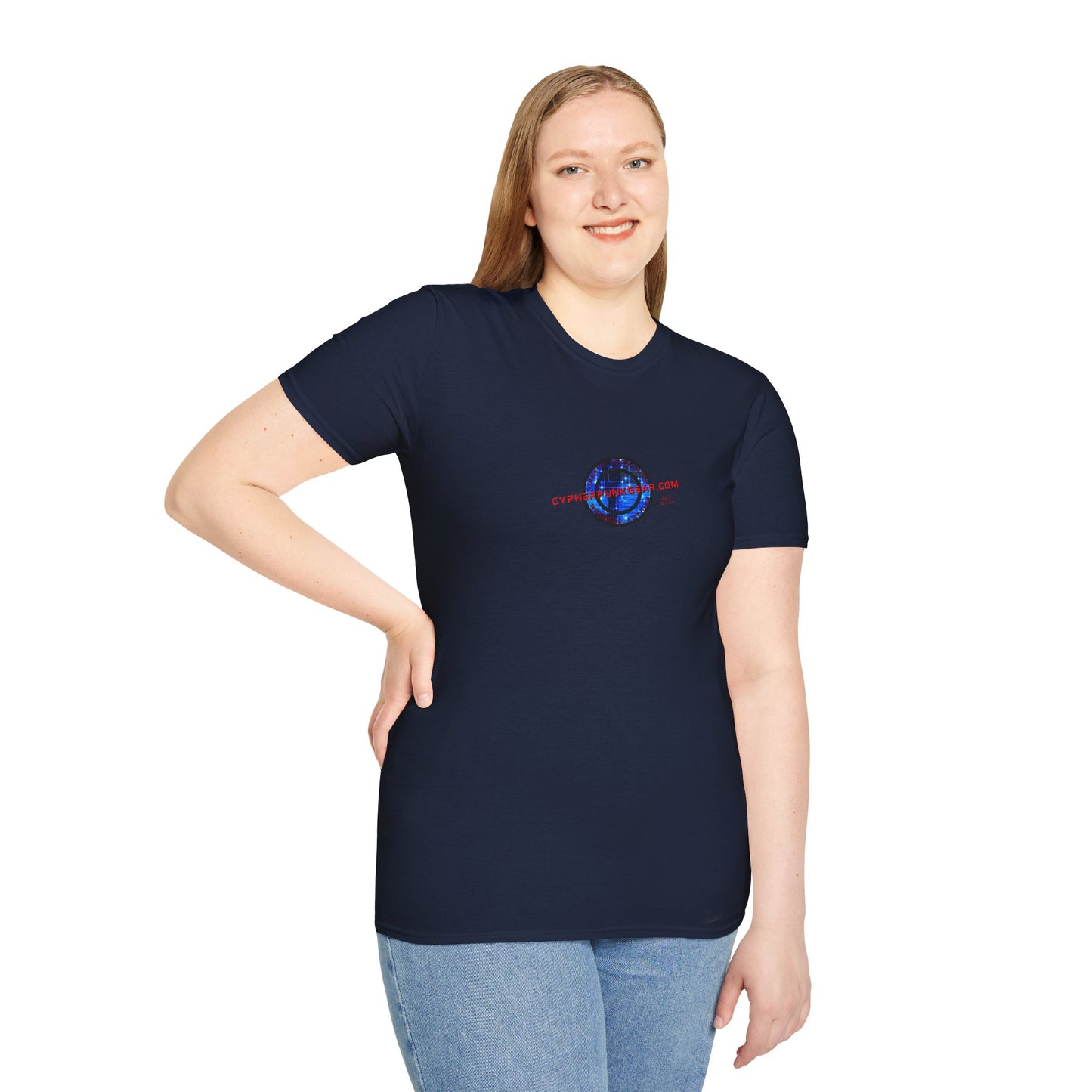 2-sided, cypherpunkgear.com Logo & Cityscape Dark colors Unisex T-Shirt by cypherpunkgear.com