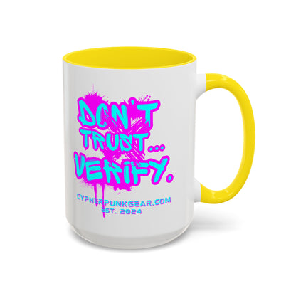 Don't Trust...Verify. White Accent Mug by cypherpunkgear.com