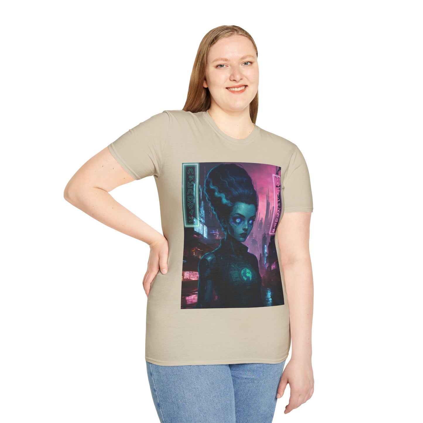 Neon Bride of Frankenstein Light colors Unisex T-Shirt by CreepyCrafts.boo