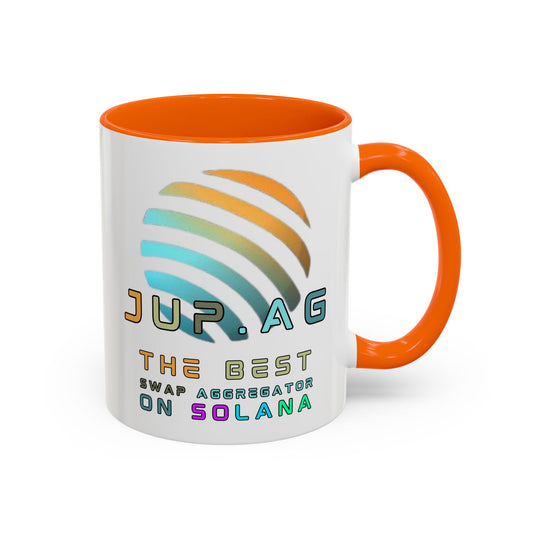 Jupiter (JUP) the best aggregator on Solana White Accent Mug by cypherpunkgear.com