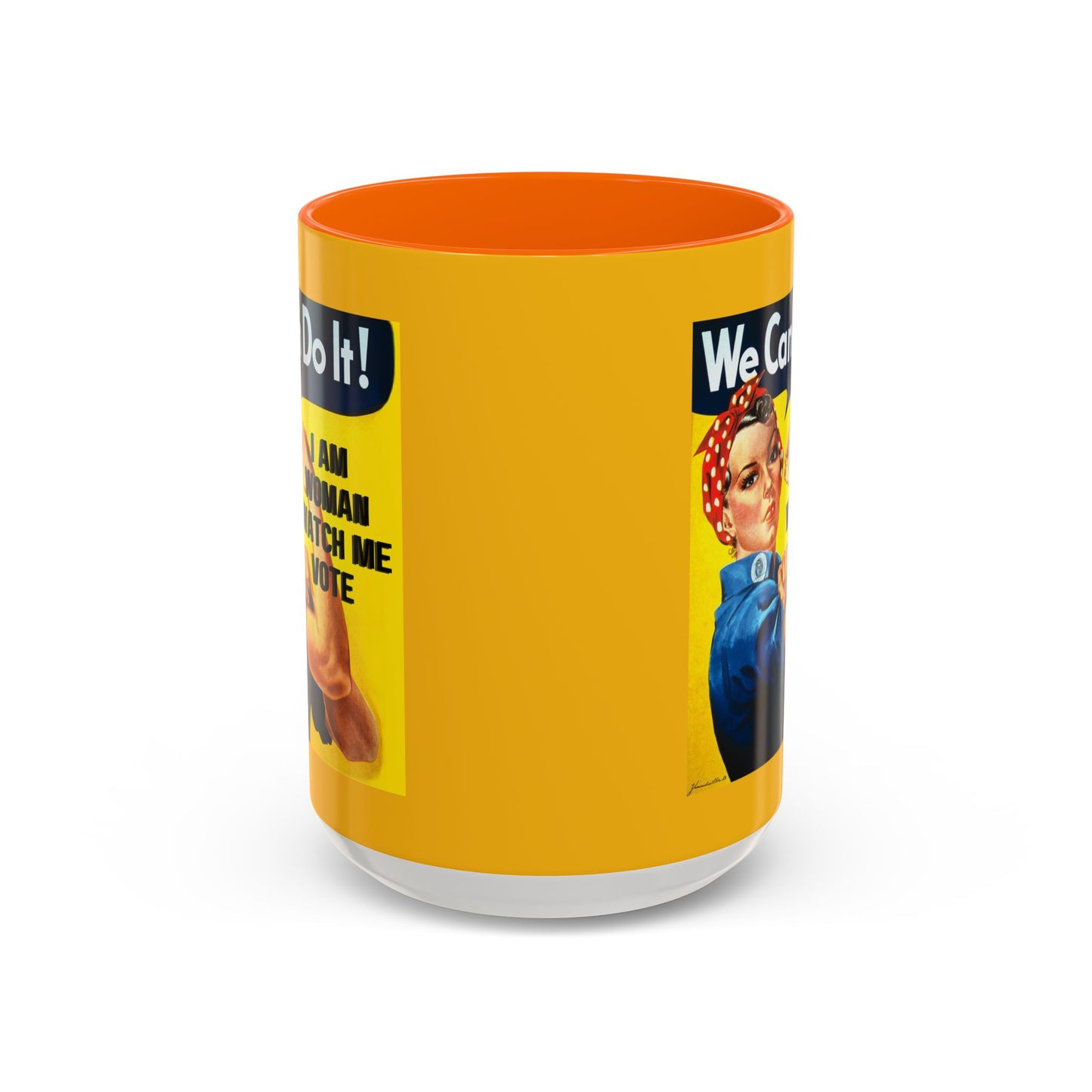 I Am Woman Watch Me Vote Rosie Yellow Accent Mug by cypherpunkgear.com