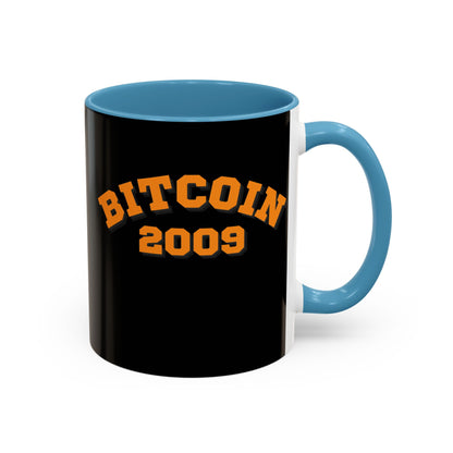 Bitcoin 2009 Black Accent Mug by cypherpunkgear.com