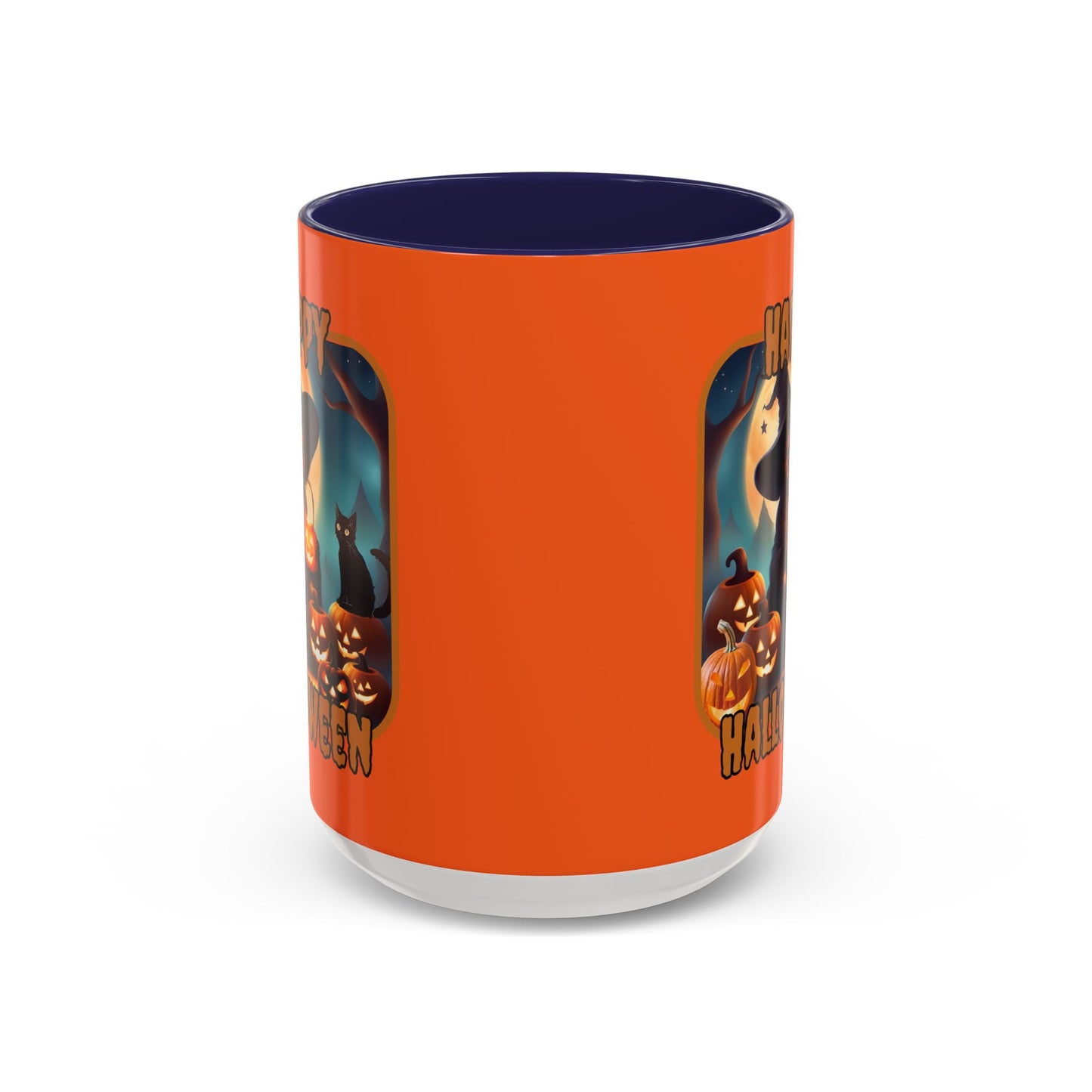 Happy Halloween Cute Witch Orange font Orange Accent Mug by CreepyCrafts.boo
