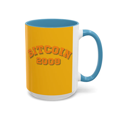 Bitcoin 2009 Yellow Accent Mug by cypherpunkgear.com