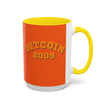 Bitcoin 2009 Orange Accent Mug by cypherpunkgear.com