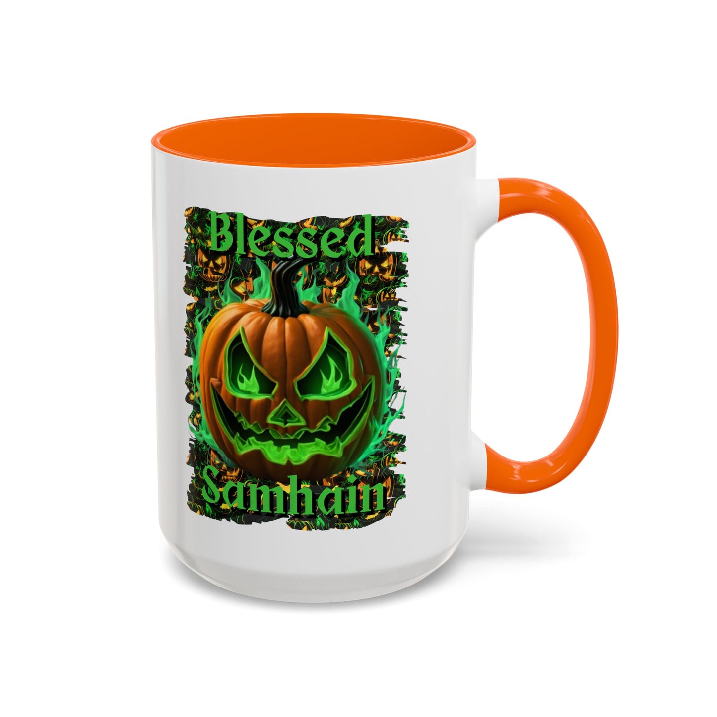 Blessed Samhain Green Jack White Accent Mug by CreepyCrafts.boo
