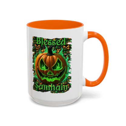 Blessed Samhain Green Jack White Accent Mug by CreepyCrafts.boo