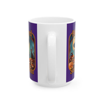 Blessed Samhain Cute Witch ORfont Purple Mug by cypherpunkgear