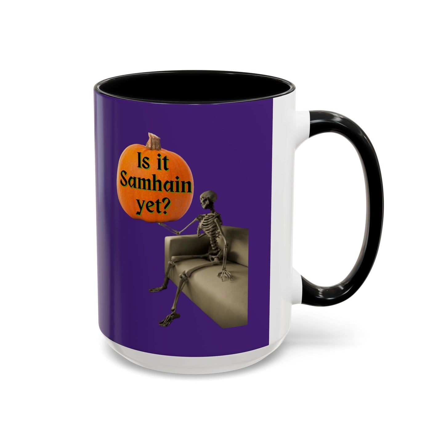 Is it Samhain yet? Skeleton's Pumpkin Purple Accent Mug by CreepyCrafts.boo