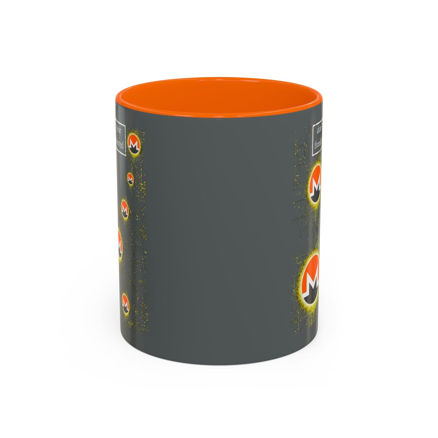 Monero (XMR) don't assume your freedoms are assured Grey Accent Mug by cypherpunkgear.com