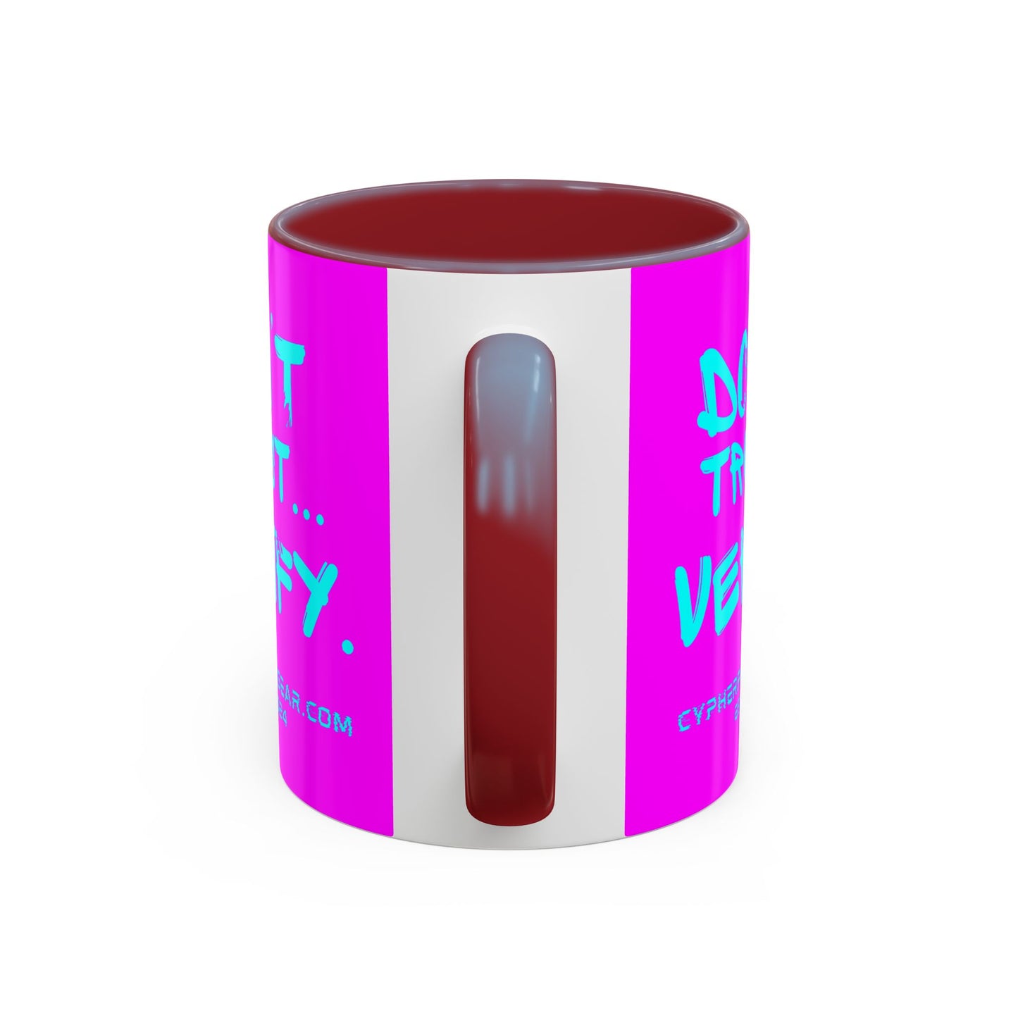 Don't Trust...Verify. Electric Magenta Accent Mug by cypherpunkgear.com