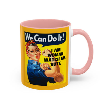 I Am Woman Watch Me Vote Rosie Yellow Accent Mug by cypherpunkgear.com