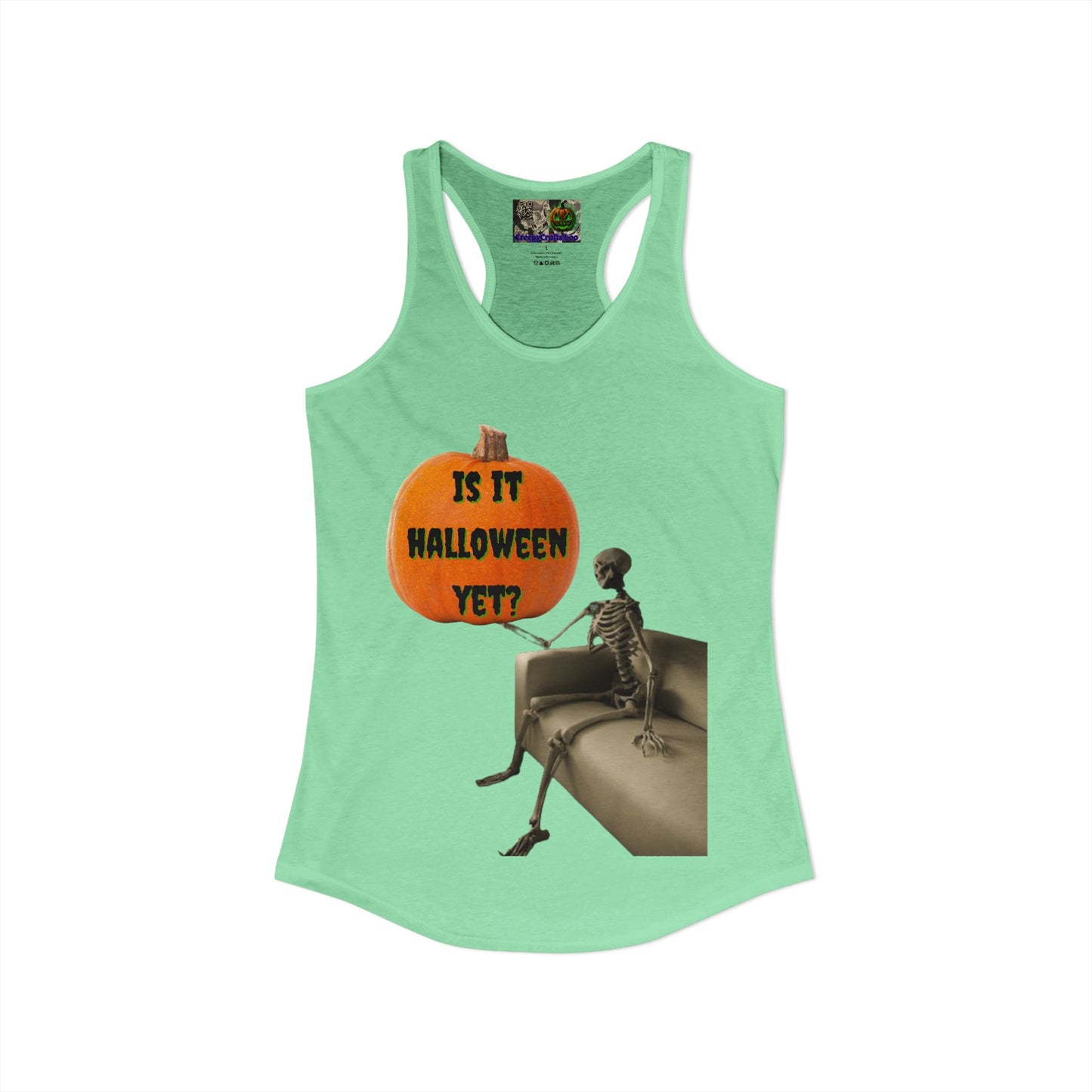 Is it Halloween yet? Skeleton's Pumpkin Women's Racerback Tank Top by CreepyCrafts.boo