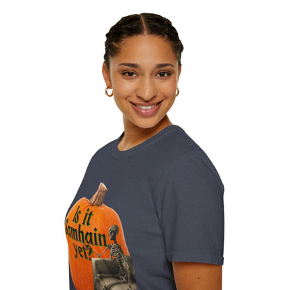 Is It Samhain Yet? Skeleton's Giant Pumpkin Dark colors Unisex T-Shirt by CreepyCrafts.boo