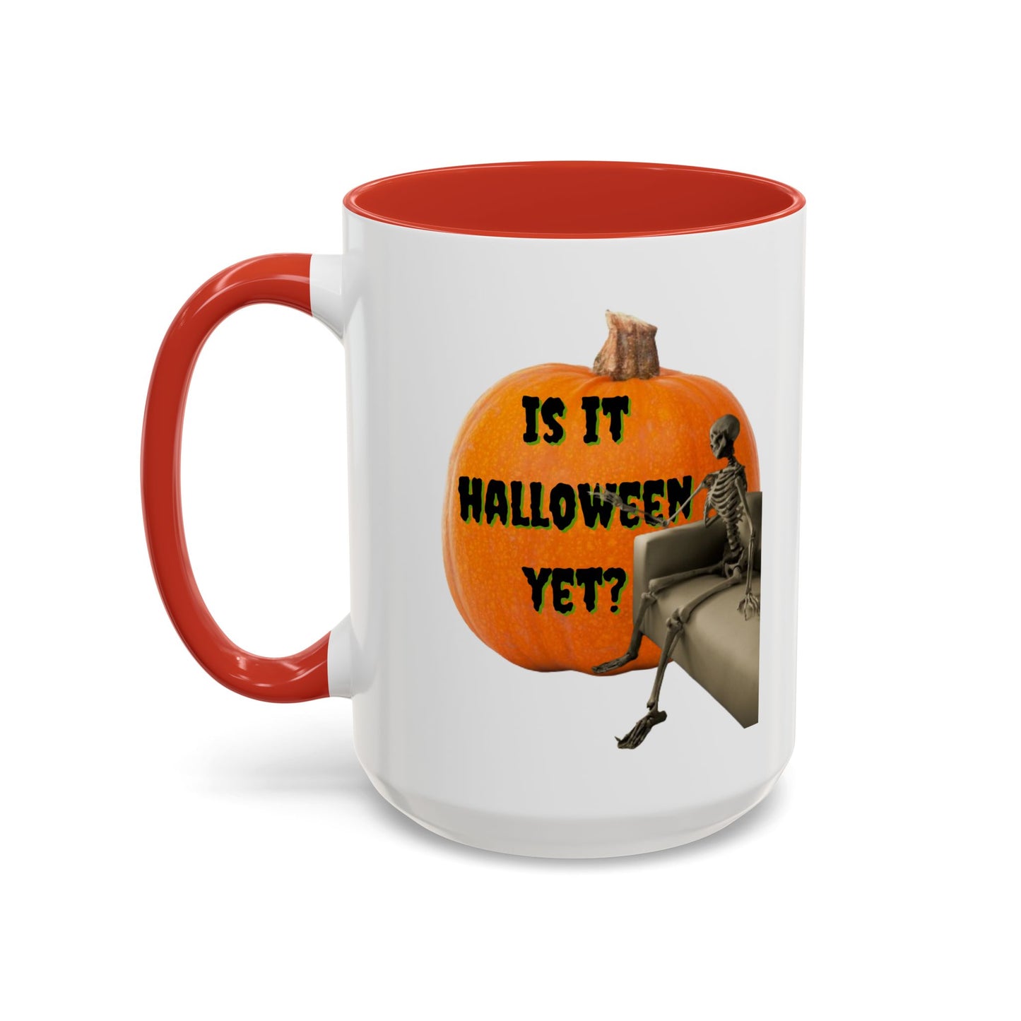 Is it Halloween yet? Skeleton's Giant Pumpkin White Accent Mug by CreepyCrafts.boo
