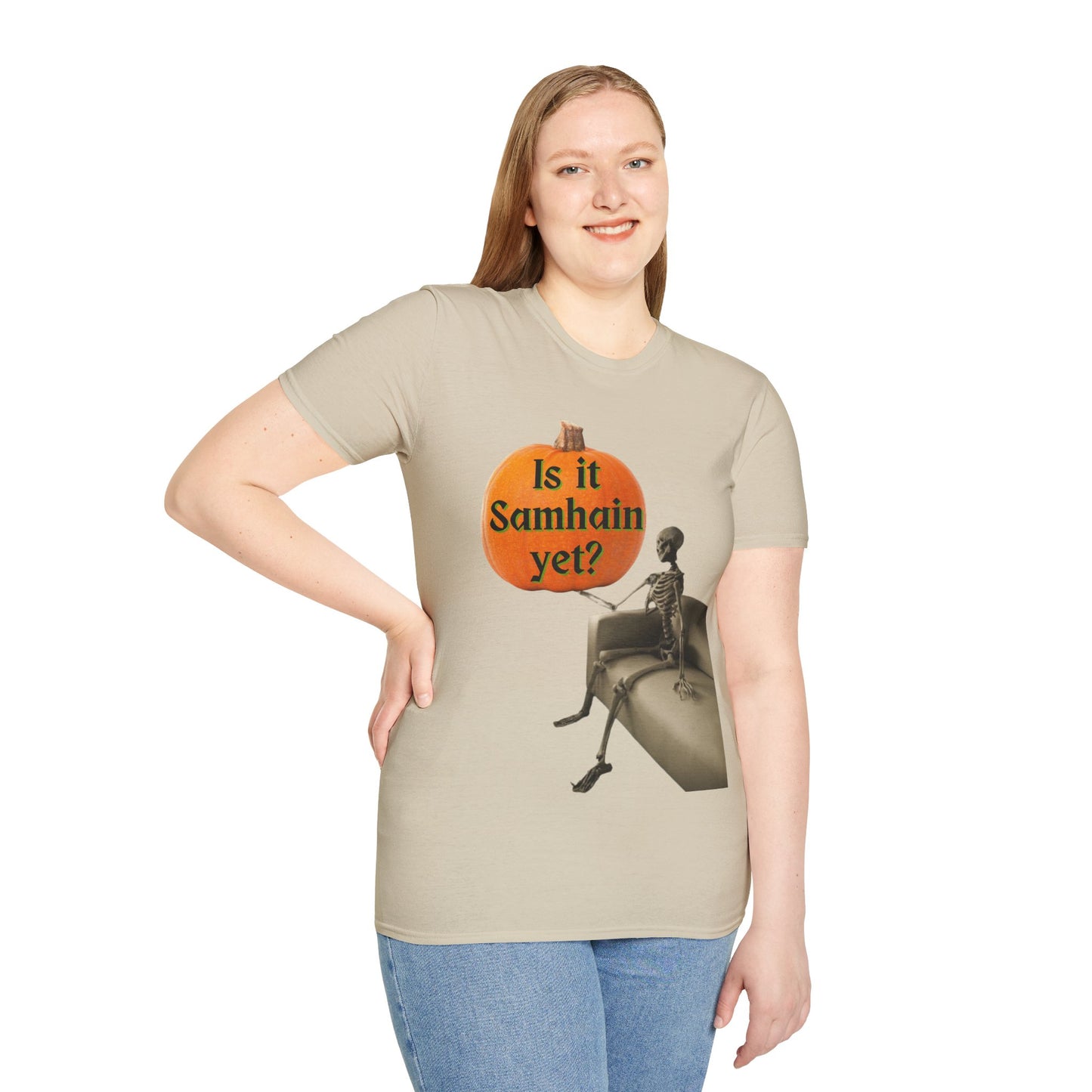 Is it Samhain yet? Skeleton's Pumpkin Light colors Unisex T-Shirt by CreepyCrafts.boo