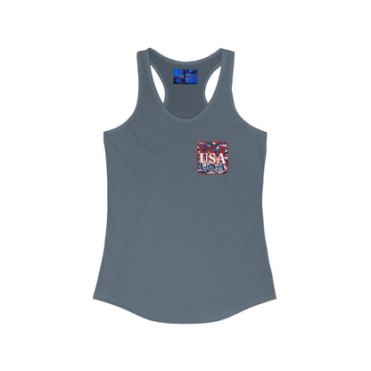 2-sided Red WHITE and Blue USA Patriot Women's Racerback Tank Top by cypherpunkgear