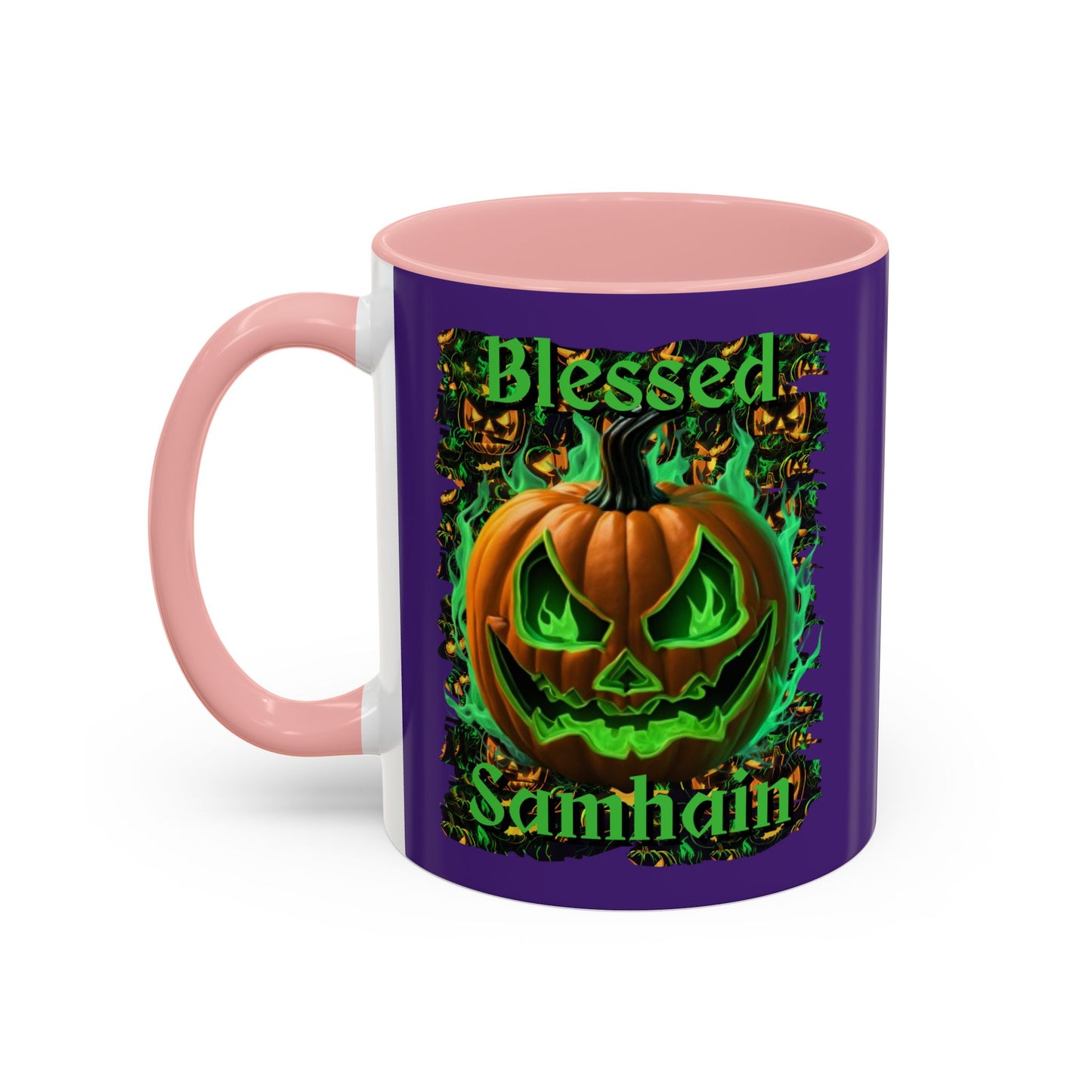 Blessed Samhain Green Jack Purple Accent Mug by CreepyCrafts.boo