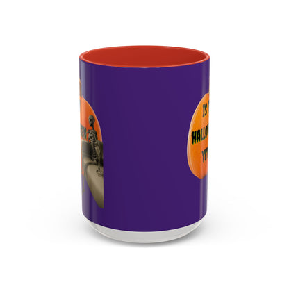 Is it Halloween yet? Skeleton's Giant Pumpkin Purple Accent Mug by CreepyCrafts.boo