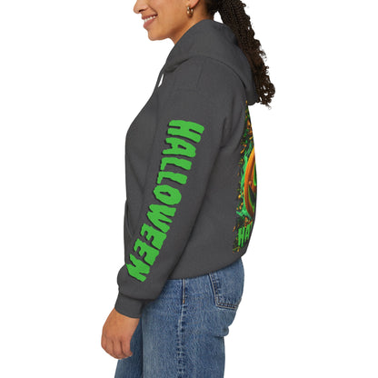 Happy Halloween Green Jack Hoodie Unisex Hooded Sweatshirt by CreepyCrafts.boo