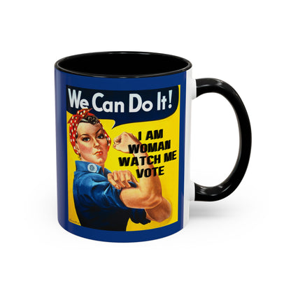 I Am Woman Watch Me Vote Rosie Dark Blue Accent Mug by cypherpunkgear.com