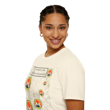 Monero (XMR) don't assume your freedoms are assured Light colors Unisex T-Shirt by cypherpunkgear.com