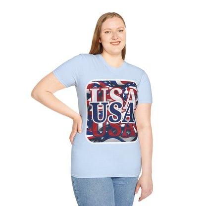 ¡EE.UU! ¡EE.UU! ¡EE.UU! ¡Patriota por cypherpunkgear! Camiseta unisex de estilo suave