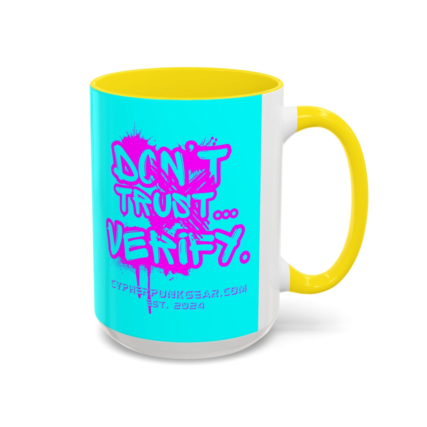 Don't Trust...Verify. Cyan Accent Mug by cypherpunkgear.com