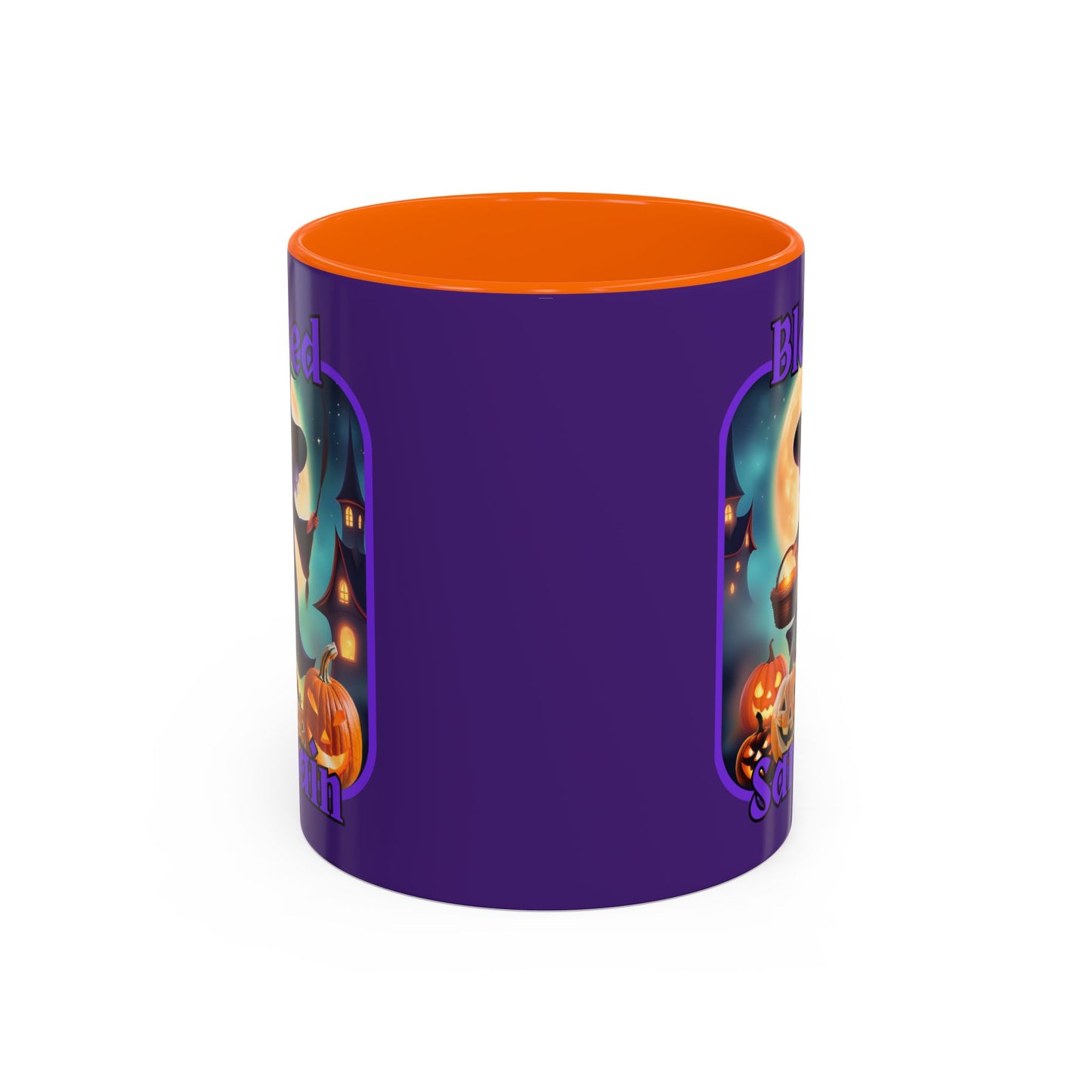 Blessed Samhain Little Witch Purple font Purple Accent Mug by CreepyCrafts.boo