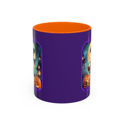 Blessed Samhain Little Witch Purple font Purple Accent Mug by CreepyCrafts.boo