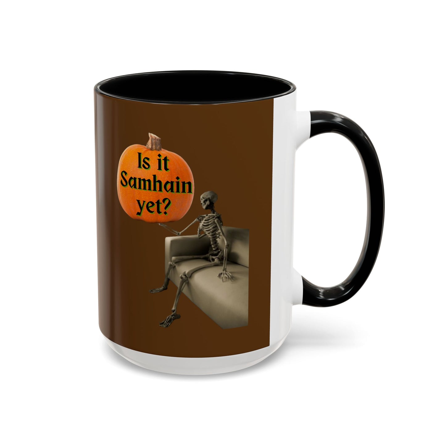 Is it Samhain yet? Skeleton's Pumpkin Brown Accent Mug by CreepyCrafts.boo
