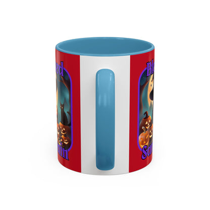 Blessed Samhain Cute Witch Purple font Red Accent Mug by CreepyCrafts.boo
