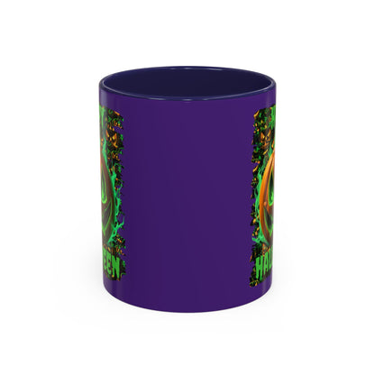 Happy Halloween Green Jack Purple Accent Mug by CreepyCrafts.boo