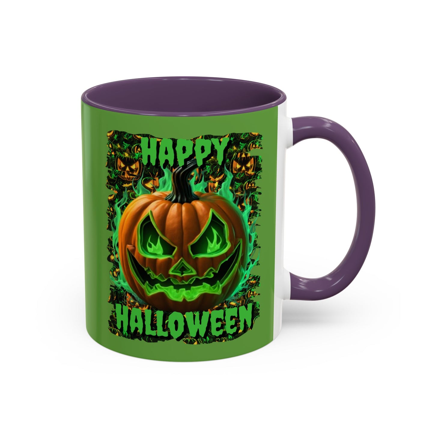 Happy Halloween Green Jack Green Accent Mug by CreepyCrafts.boo