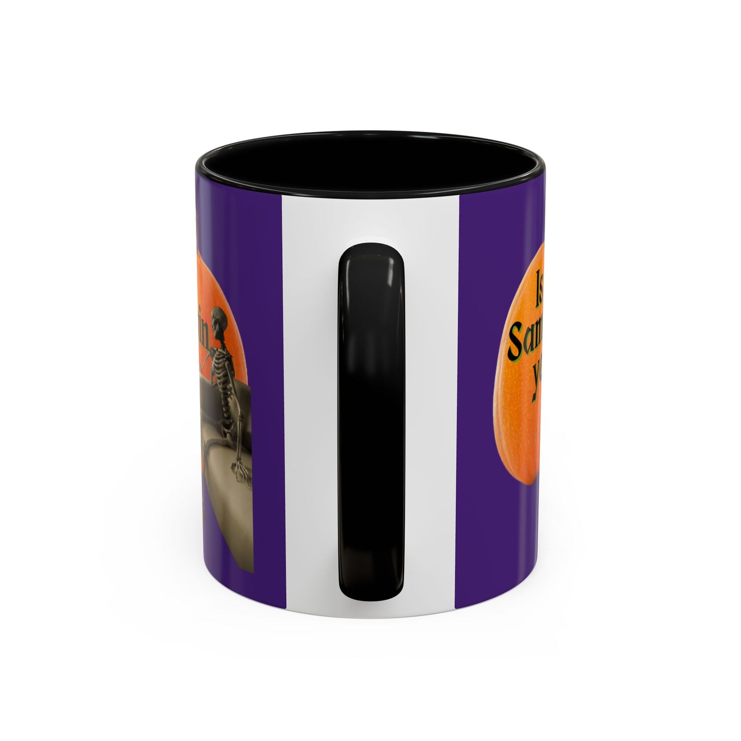 Is It Samhain Yet? Skeleton's Giant Pumpkin Purple Accent Mug by CreepyCrafts.boo