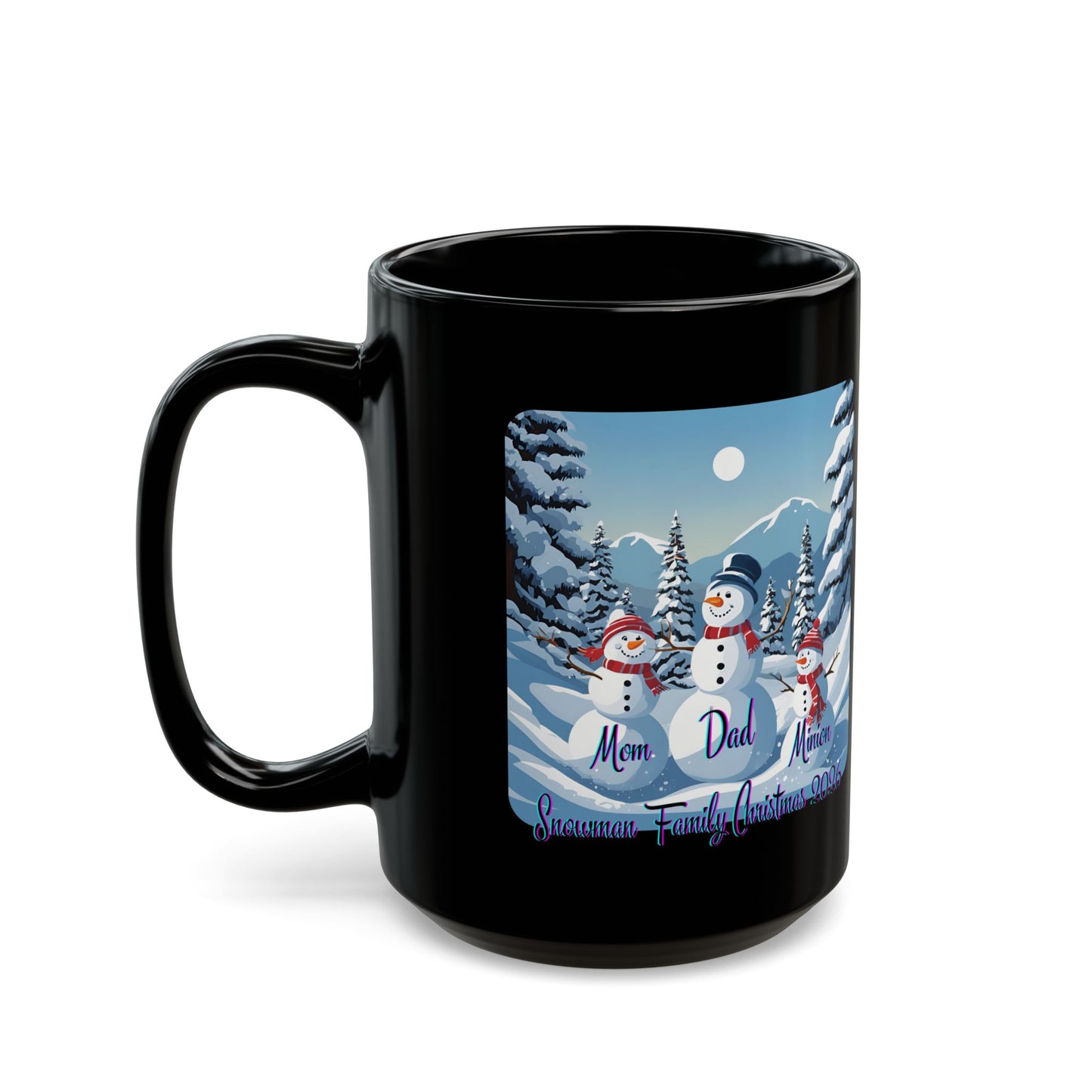 Snowman Family of 3 Black Mug by cypherpunkgear.com