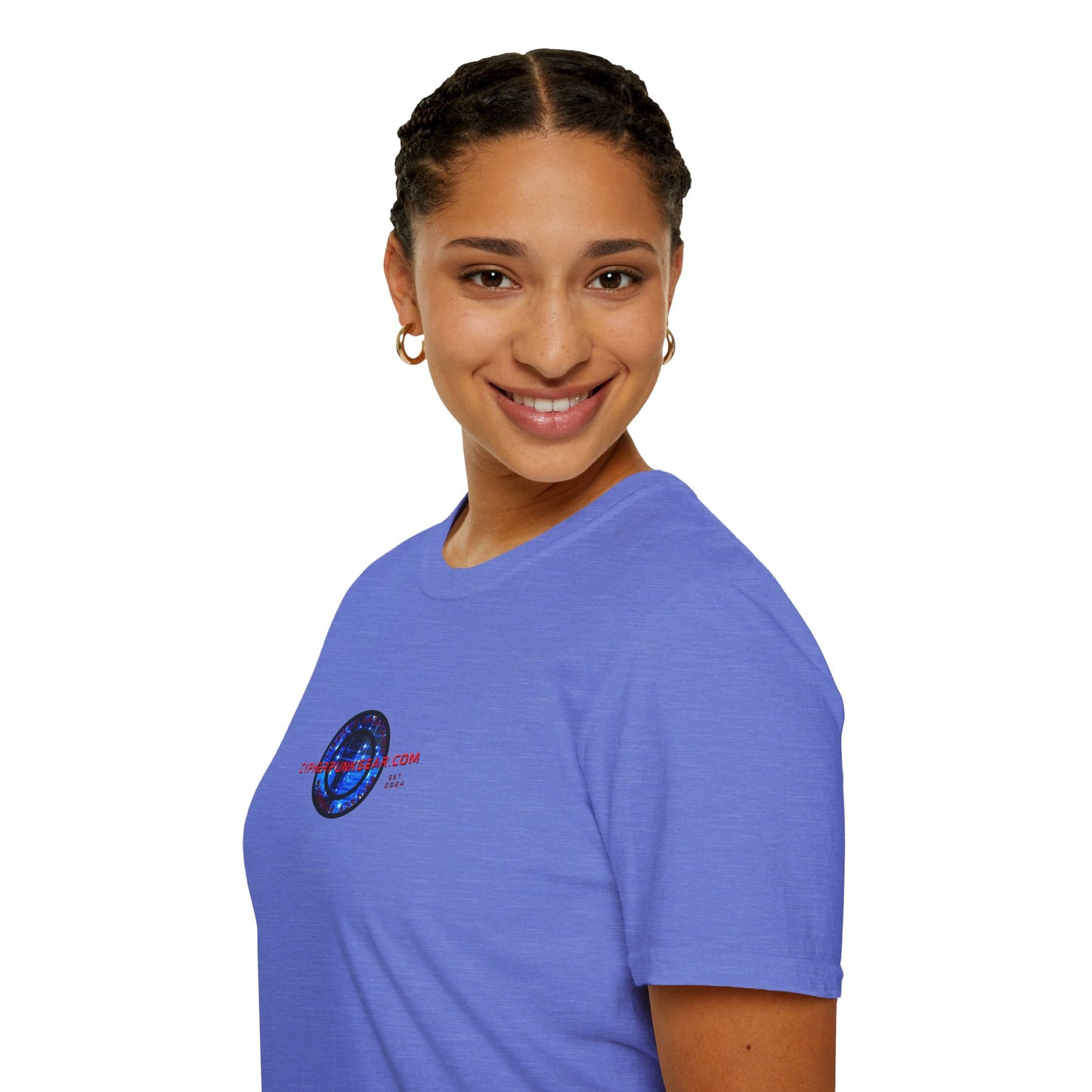 2-sided, cypherpunkgear.com Logo & Cityscape Light colors Unisex T-Shirt by cypherpunkgear.com