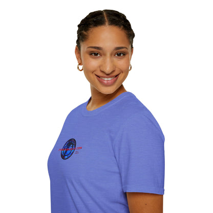 2-sided, cypherpunkgear.com Logo & Cityscape Light colors Unisex T-Shirt by cypherpunkgear.com