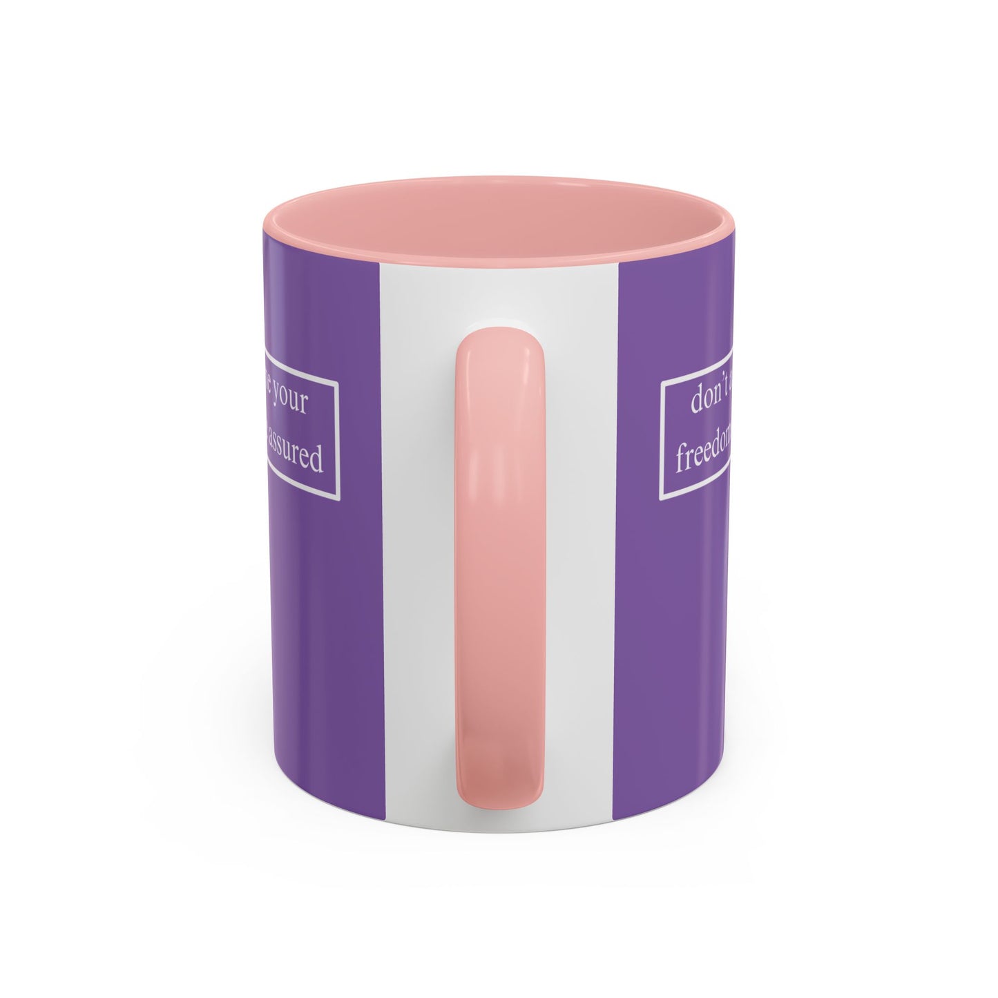 don't assume your freedoms are assured, White font, Light Purple Accent Mug by cypherpunkgear.com