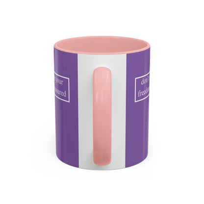 don't assume your freedoms are assured, White font, Light Purple Accent Mug by cypherpunkgear.com