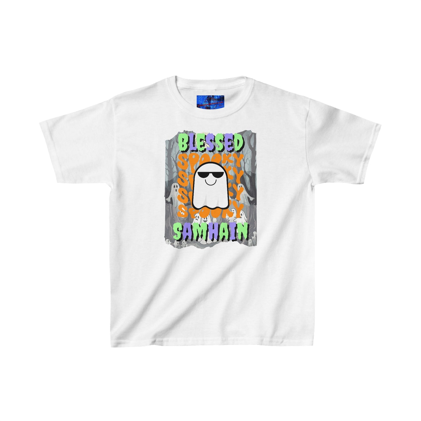 Spooky Blessed Samhain Ghost MXfont Kids Heavy Cotton™ Tee by cypherpunkgear