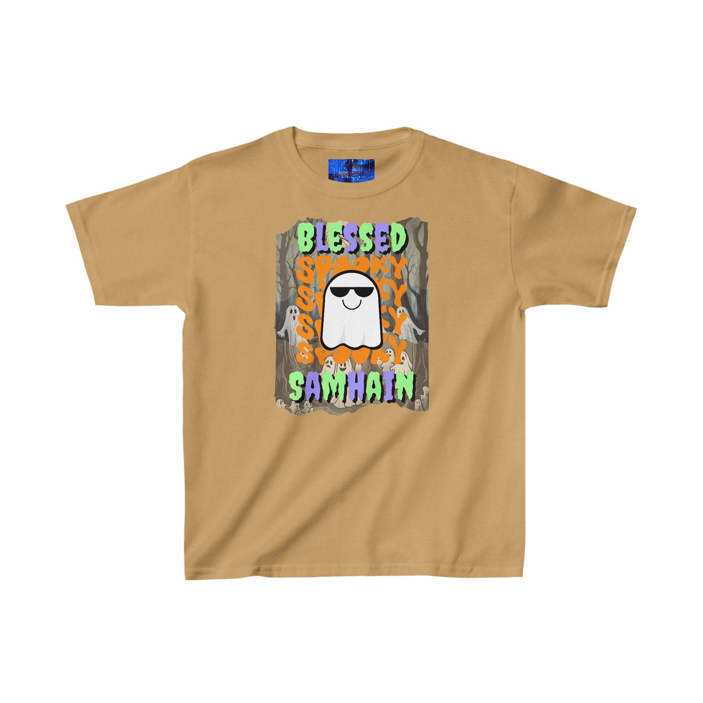 Spooky Blessed Samhain Ghost MXfont Kids Heavy Cotton™ Tee by cypherpunkgear