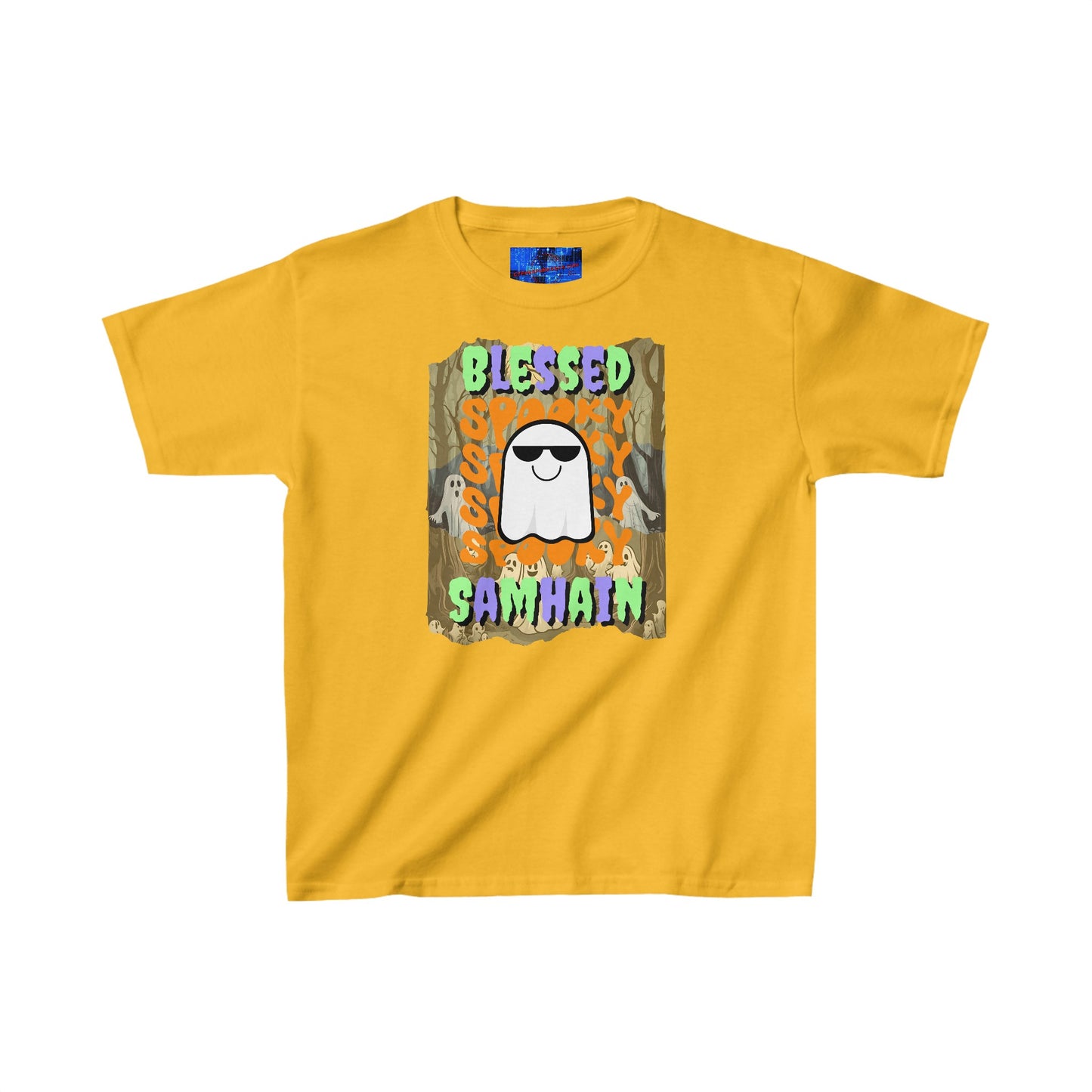 Spooky Blessed Samhain Ghost MXfont Kids Heavy Cotton™ Tee by cypherpunkgear