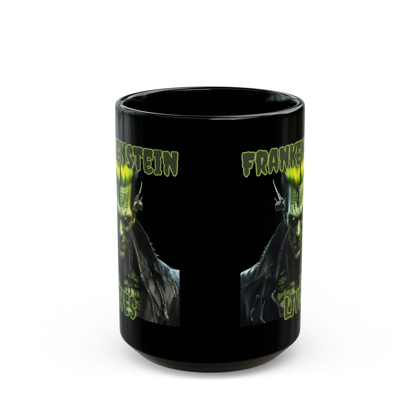 Frankenstein Lives Black Mug by CreepyCrafts.boo