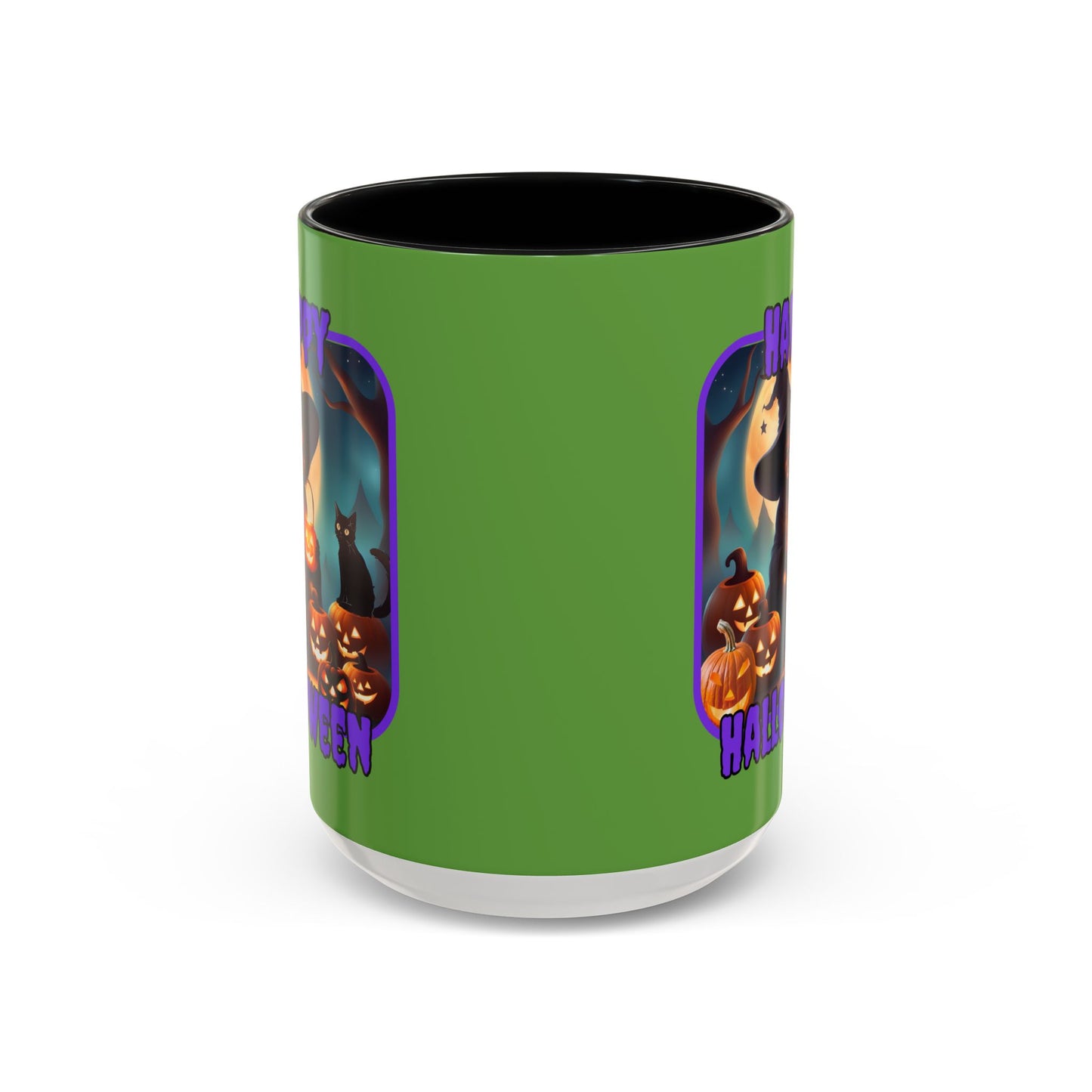 Happy Halloween Cute Witch Purple font Green Accent Mug by CreepyCrafts.boo