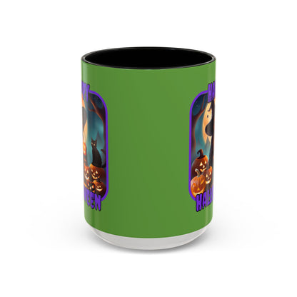 Happy Halloween Cute Witch Purple font Green Accent Mug by CreepyCrafts.boo
