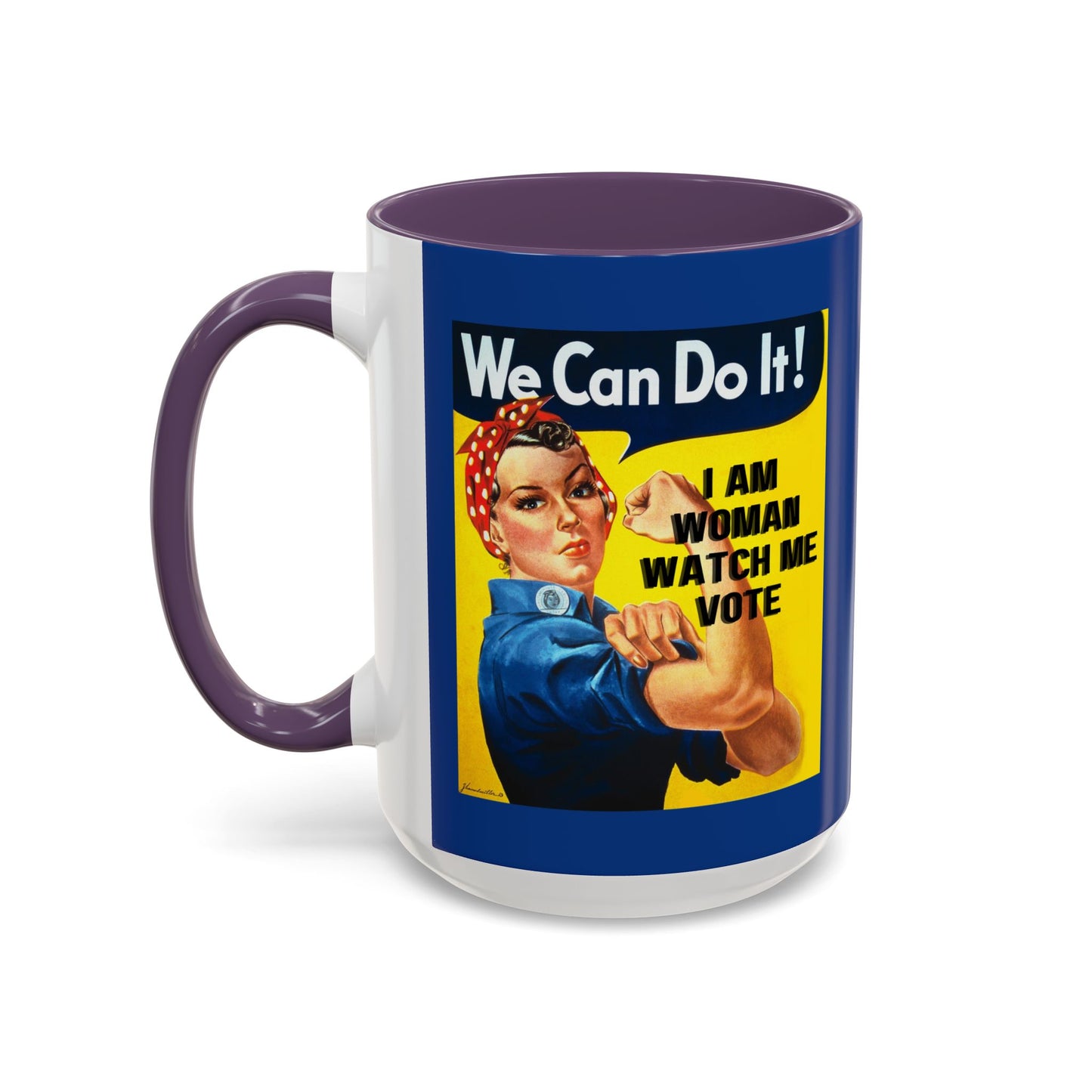 I Am Woman Watch Me Vote Rosie Dark Blue Accent Mug by cypherpunkgear.com